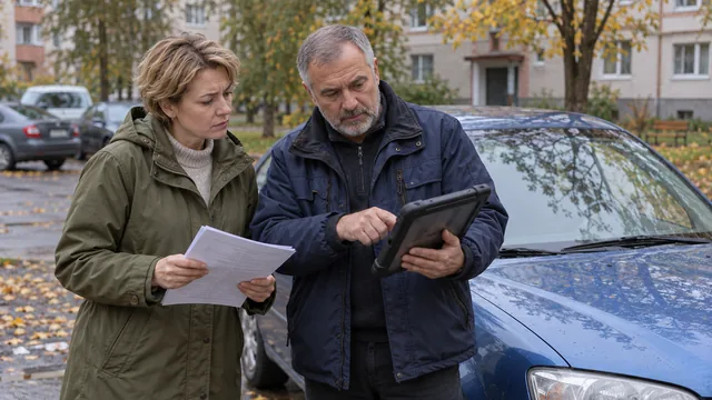 Покупательница автомобиля изучает результаты независимой проверки машины