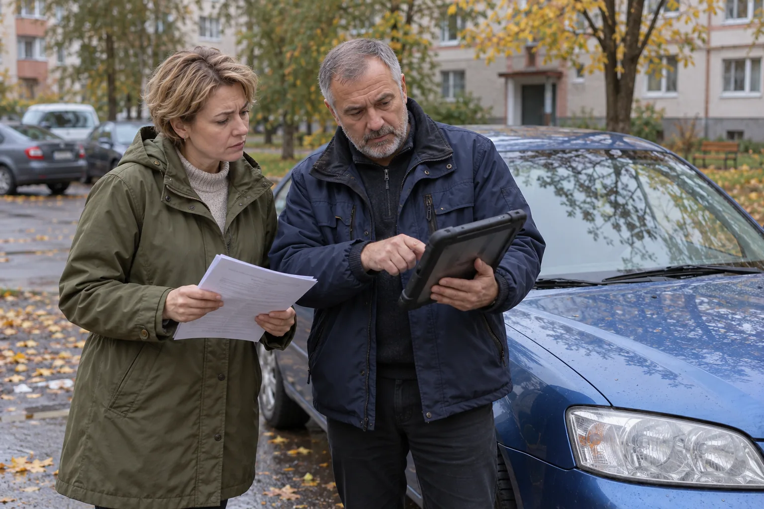 Покупательница автомобиля изучает результаты независимой проверки машины